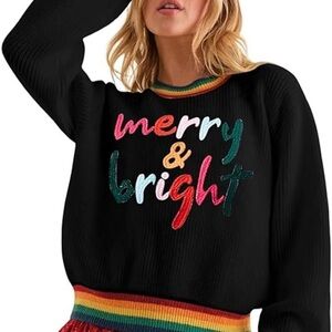 Merry and Bright Rainbow Trim Sweater